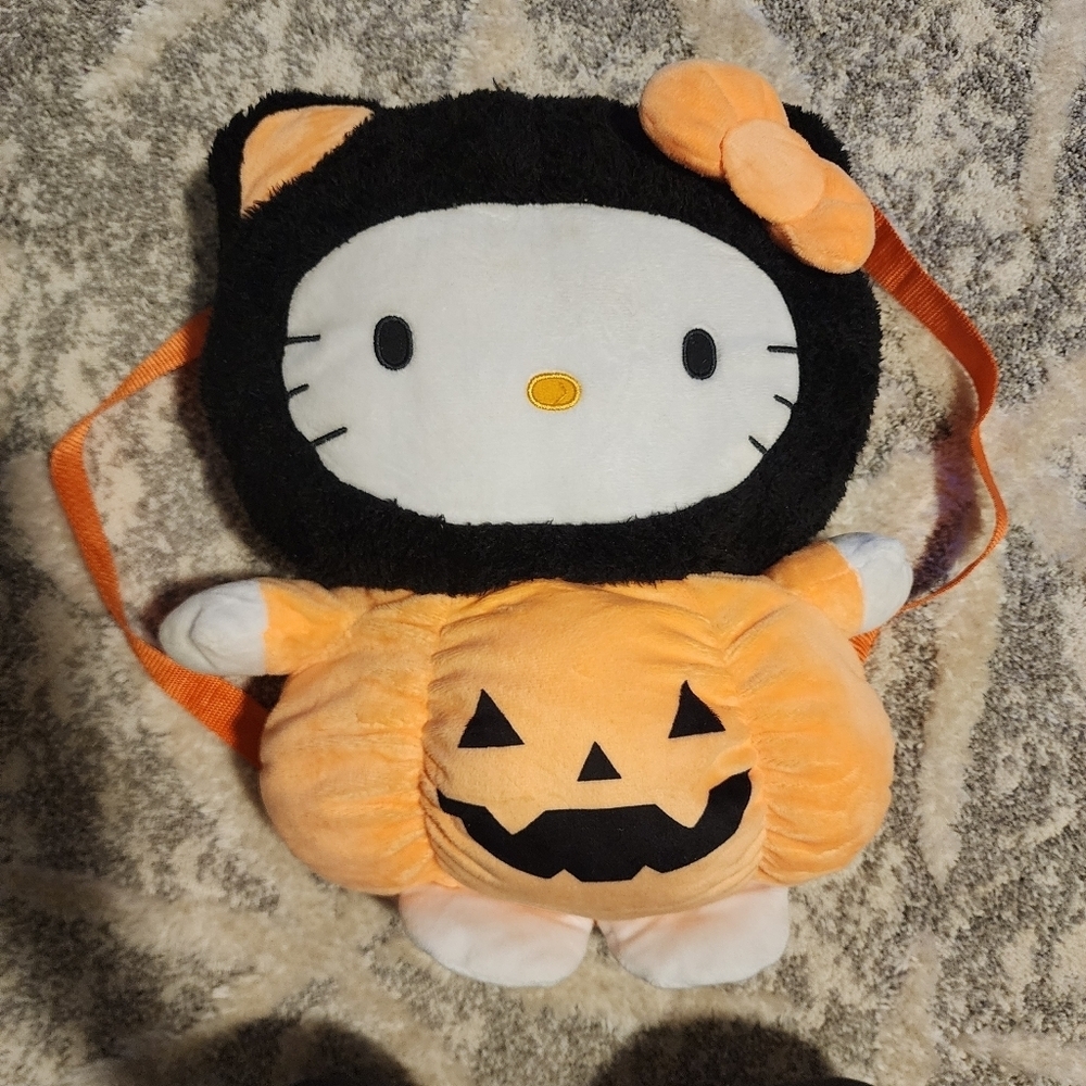 Sanrio Hello Kitty Halloween Pumpkin Costume Plush Stuffed Animal Backpack EUC